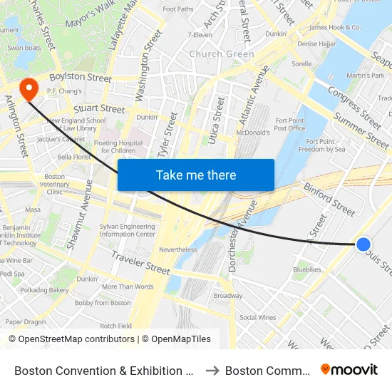 Boston Convention & Exhibition Ctr to Boston Common map