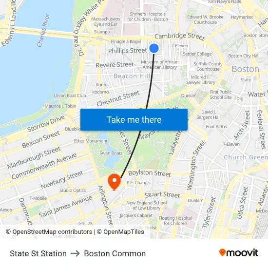 State St Station to Boston Common map