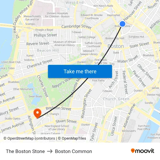 The Boston Stone to Boston Common map