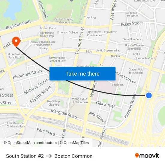 South Station #2 to Boston Common map