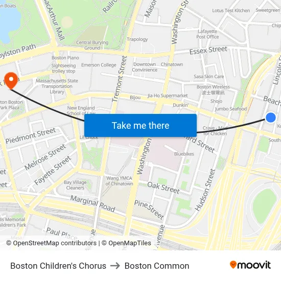 Boston Children's Chorus to Boston Common map