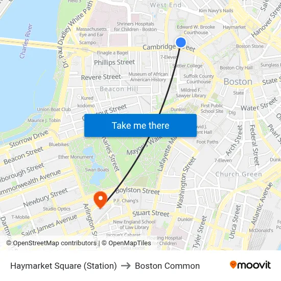 Haymarket Square (Station) to Boston Common map