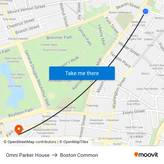 Omni Parker House to Boston Common map