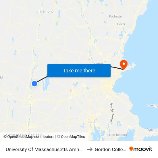 University Of Massachusetts Amherst to Gordon College map