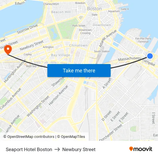 Seaport Hotel Boston to Newbury Street map
