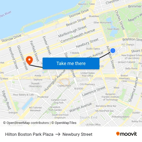 Hilton Boston Park Plaza to Newbury Street map