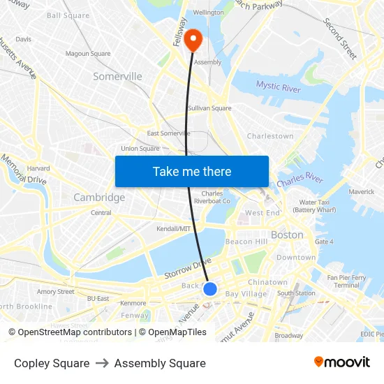 Copley Square to Assembly Square map