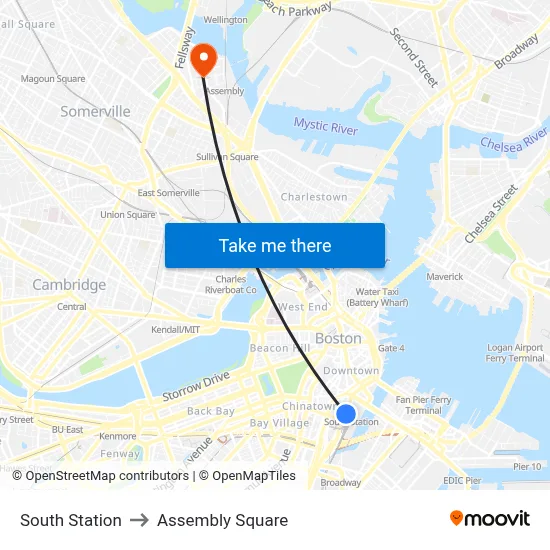 South Station to Assembly Square map