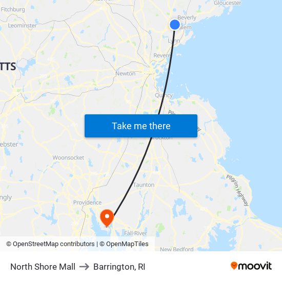 North Shore Mall to Barrington, RI map