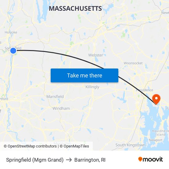 Springfield (Mgm Grand) to Barrington, RI map