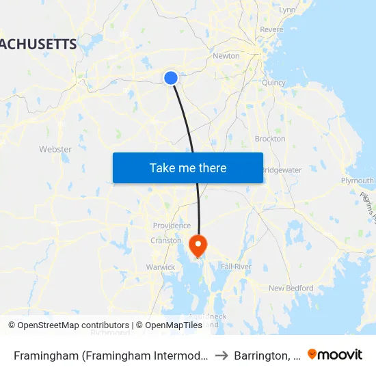 Framingham (Framingham Intermodal) to Barrington, RI map