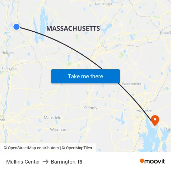Mullins Center to Barrington, RI map