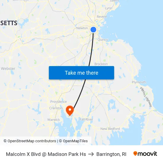 Malcolm X Blvd @ Madison Park Hs to Barrington, RI map