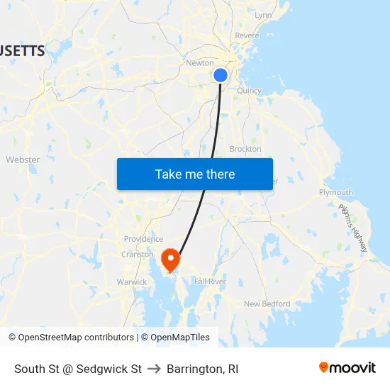 South St @ Sedgwick St to Barrington, RI map