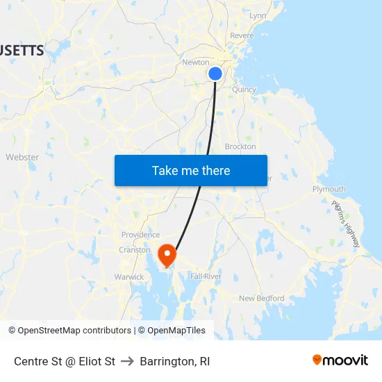 Centre St @ Eliot St to Barrington, RI map
