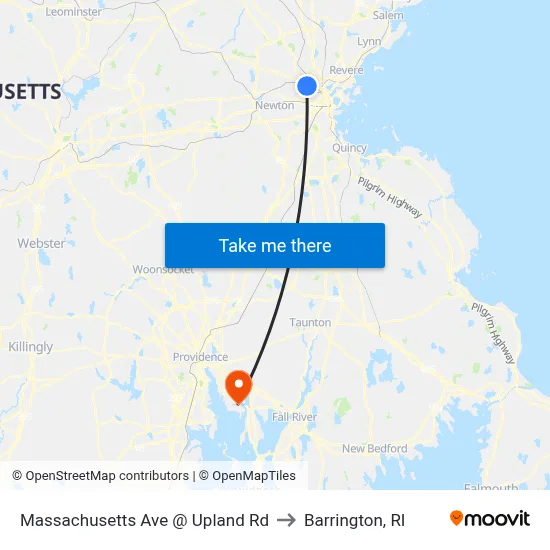 Massachusetts Ave @ Upland Rd to Barrington, RI map