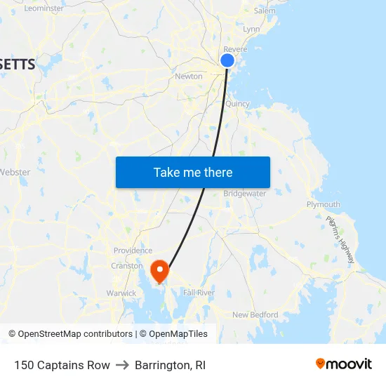 150 Captains Row to Barrington, RI map