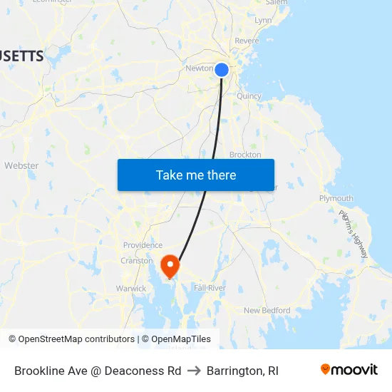 Brookline Ave @ Deaconess Rd to Barrington, RI map