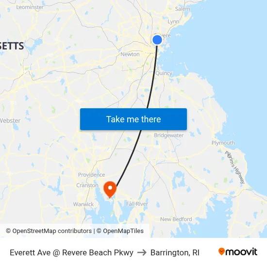 Everett Ave @ Revere Beach Pkwy to Barrington, RI map