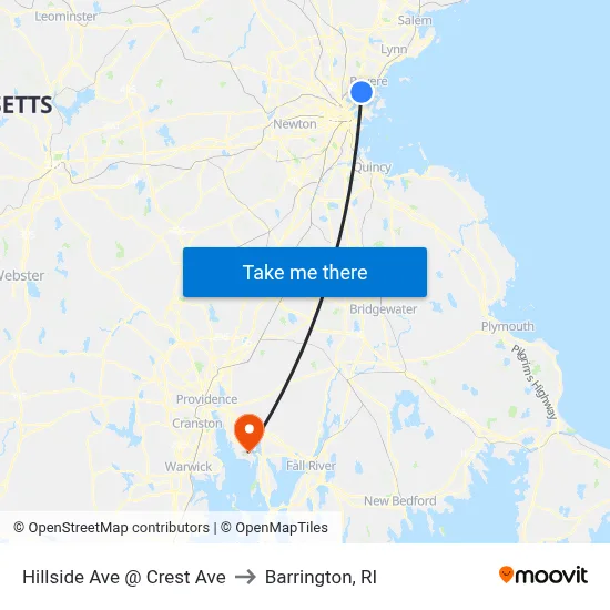 Hillside Ave @ Crest Ave to Barrington, RI map