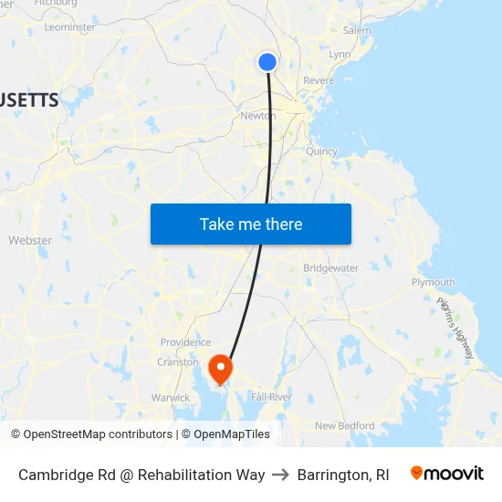 Cambridge Rd @ Rehabilitation Way to Barrington, RI map