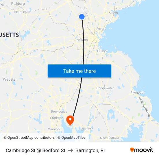 Cambridge St @ Bedford St to Barrington, RI map