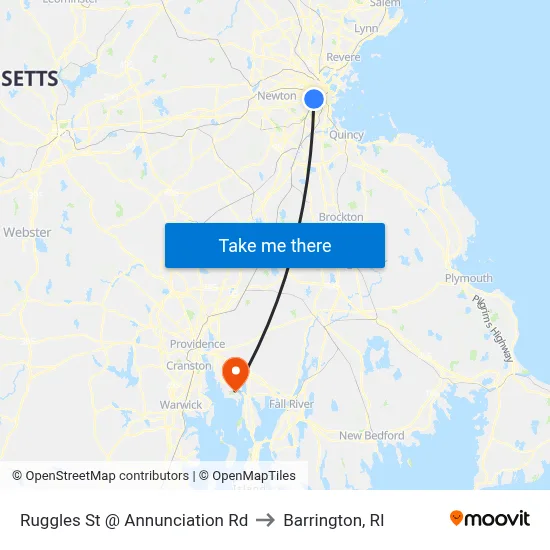 Ruggles St @ Annunciation Rd to Barrington, RI map