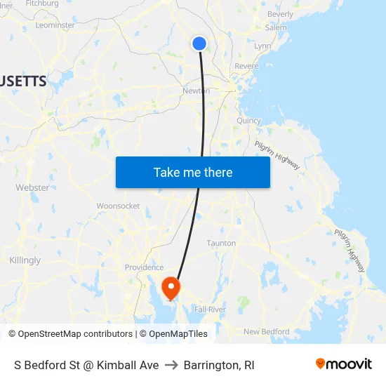 S Bedford St @ Kimball Ave to Barrington, RI map
