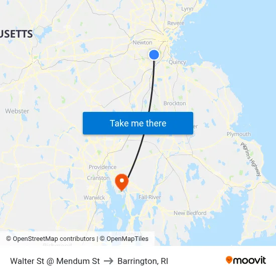 Walter St @ Mendum St to Barrington, RI map