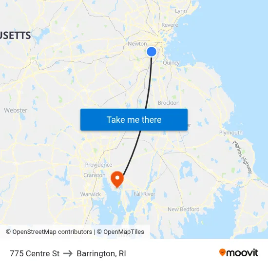 775 Centre St to Barrington, RI map