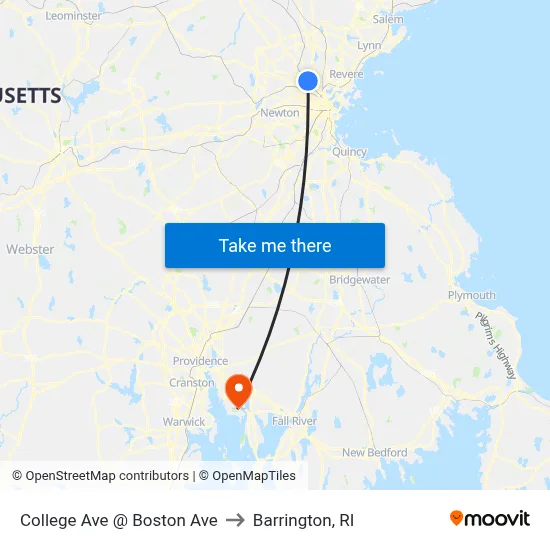 College Ave @ Boston Ave to Barrington, RI map
