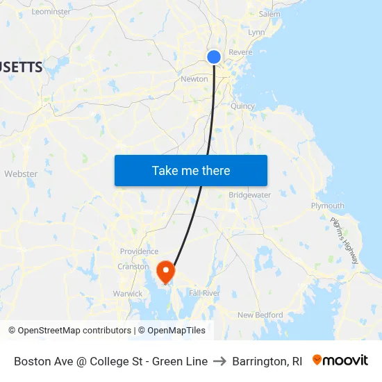 Boston Ave @ College St - Green Line to Barrington, RI map