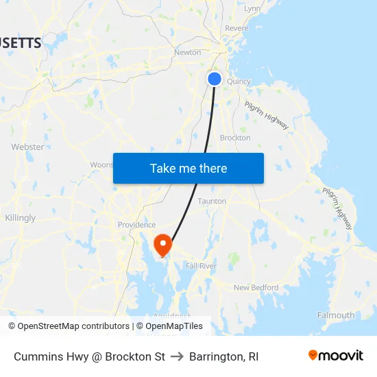 Cummins Hwy @ Brockton St to Barrington, RI map