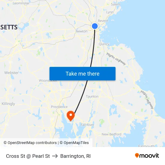 Cross St @ Pearl St to Barrington, RI map