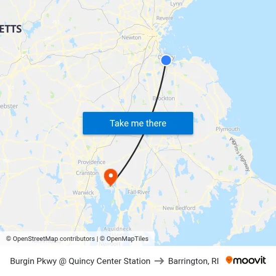 Burgin Pkwy @ Quincy Center Station to Barrington, RI map