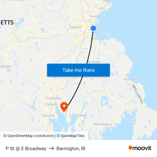 P St @ E Broadway to Barrington, RI map