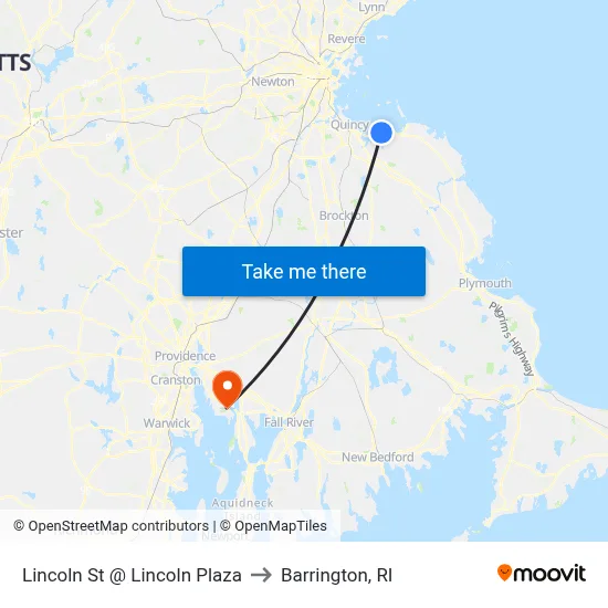 Lincoln St @ Lincoln Plaza to Barrington, RI map