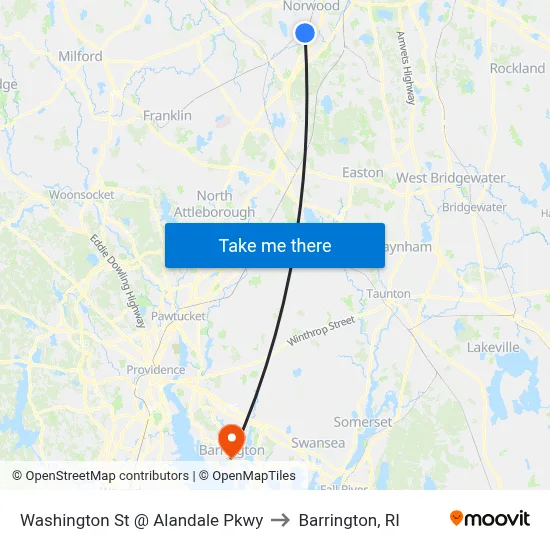 Washington St @ Alandale Pkwy to Barrington, RI map