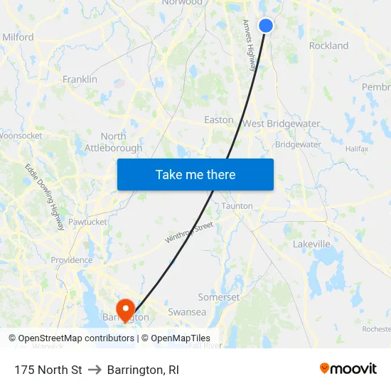 175 North St to Barrington, RI map