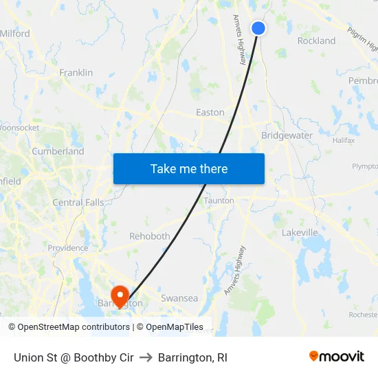 Union St @ Boothby Cir to Barrington, RI map