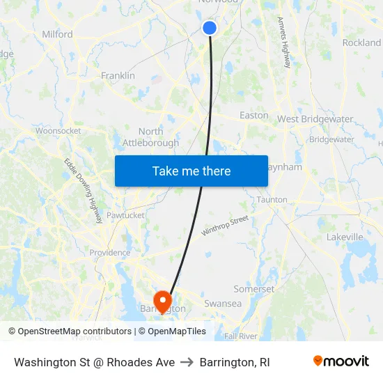 Washington St @ Rhoades Ave to Barrington, RI map