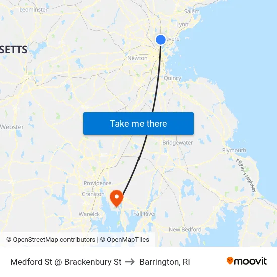 Medford St @ Brackenbury St to Barrington, RI map