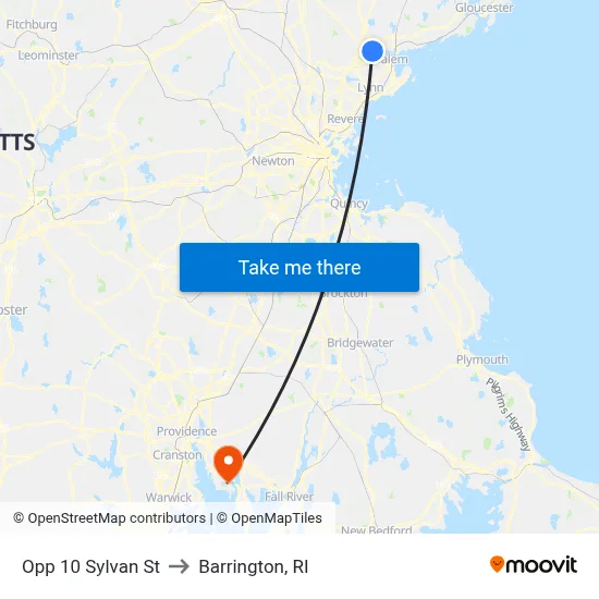 Opp 10 Sylvan St to Barrington, RI map