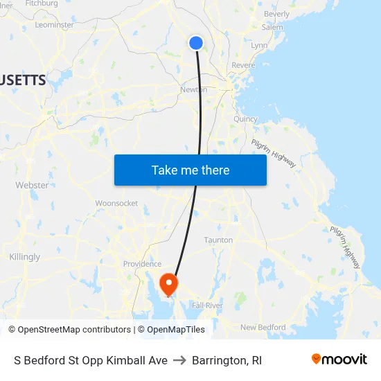 S Bedford St Opp Kimball Ave to Barrington, RI map