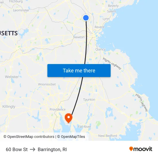 60 Bow St to Barrington, RI map