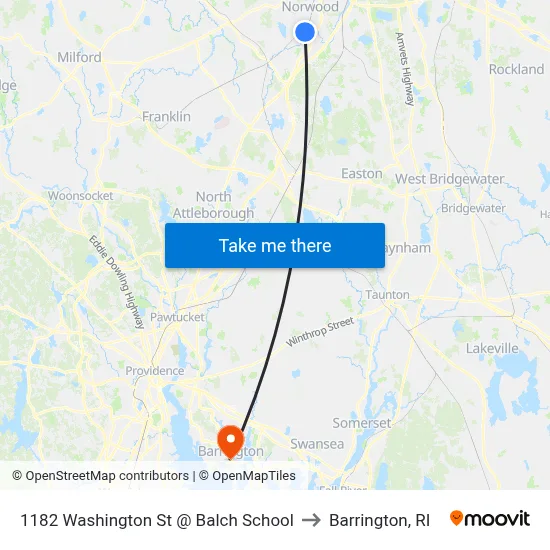 1182 Washington St @ Balch School to Barrington, RI map