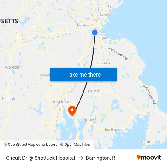Circuit Dr @ Shattuck Hospital to Barrington, RI map