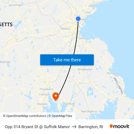 Opp 314 Bryant St @ Suffolk Manor to Barrington, RI map