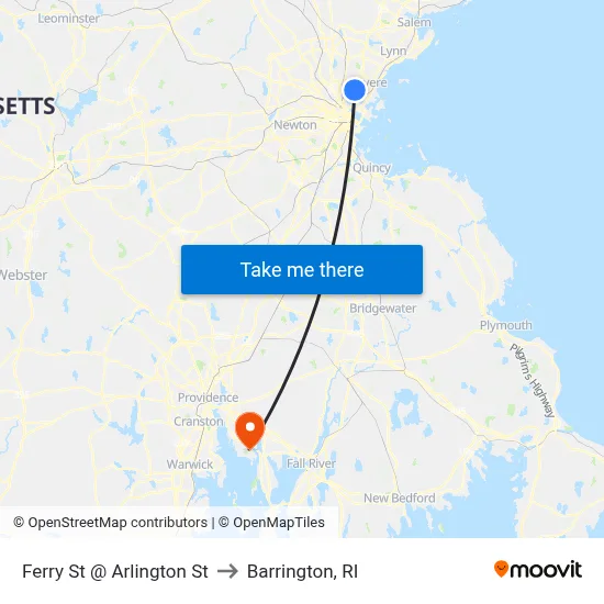 Ferry St @ Arlington St to Barrington, RI map