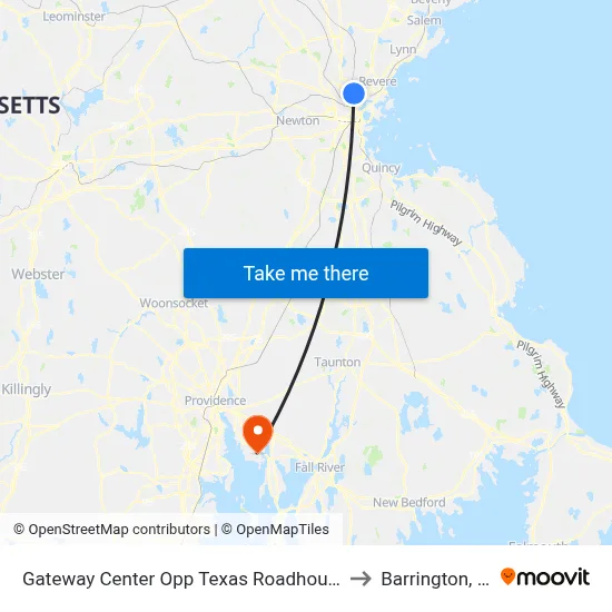 Gateway Center Opp Texas Roadhouse to Barrington, RI map